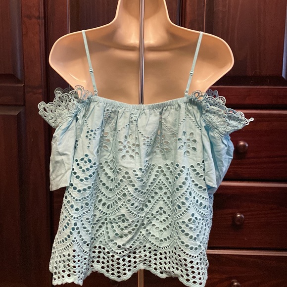 NWOT Venus Sz 6 Blue Lace Detail Off the Shoulder Adjustable Strap Short Sleeve - Picture 6 of 11
